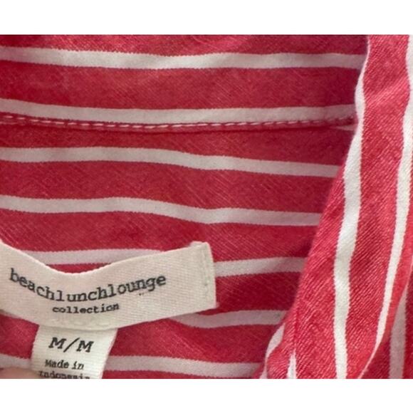BLL beachlunchlounge Medium Pink White Stripe Button Front Shirt Rayon - Picture 3 of 6